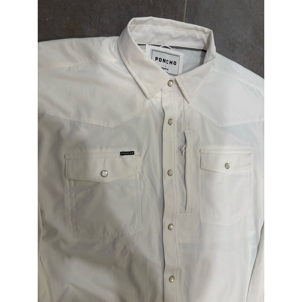 PONCHO White Long Sleeve Pearl Snap Shirt Regular Fit L - Picture 3 of 8